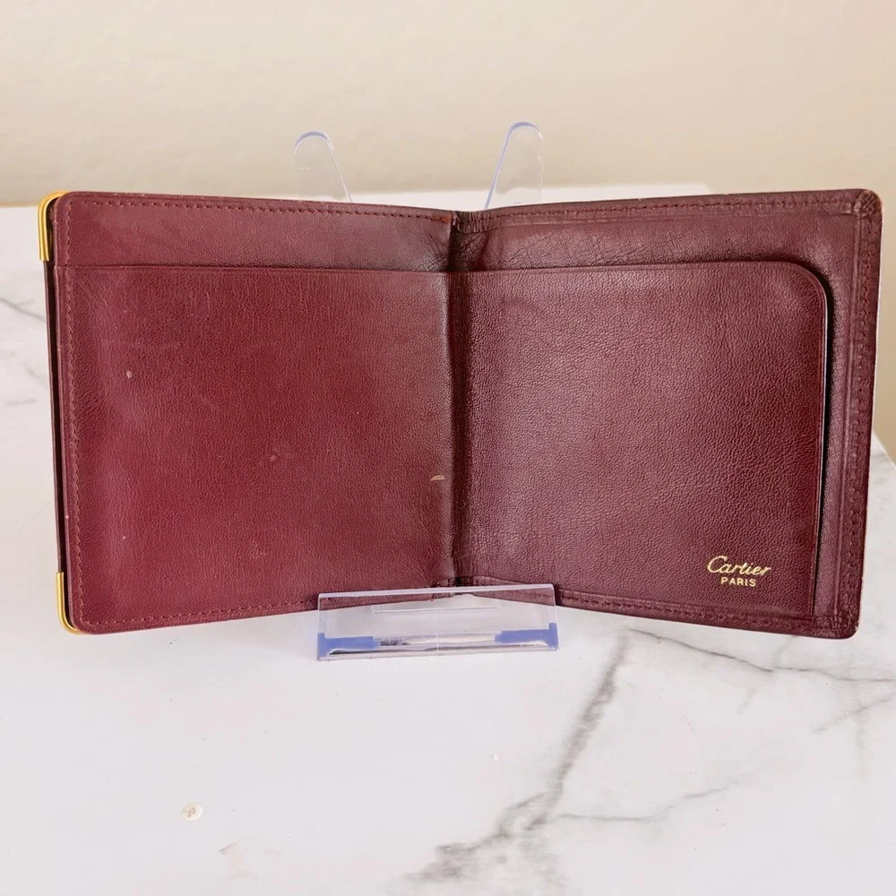 Cartier Vintage Burgundy Leather Wallet with‎ Gold Accents
